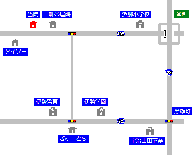 伊勢市街←当院─二軒茶屋餅─浜郷小学校→R23号